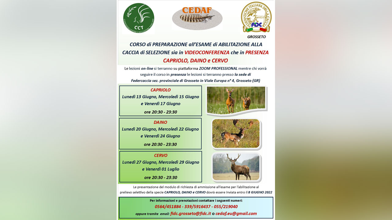 Corsi di formazione indetti dalla Confederazione Cacciatori Toscani